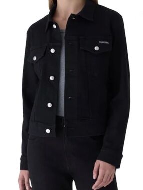 NWOT Calvin Klein Black Denim Trucker Jacket Stretch with Silver Buttons. XL